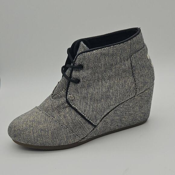 Toms Shoes - TOMS Desert Wedge Canvas Ankle Booties Gray Navy Metallic Tweed Women's Size 8